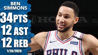 Ben Simmons has career game vs Nets with 34point tripledouble  201920 NBA Highlights [upl. by Atsyrc]