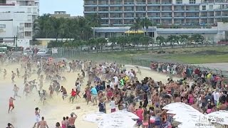 KLM 747 SXM Landing amp Takeoff Maho Beach Blast on 4192016 [upl. by Eatton851]