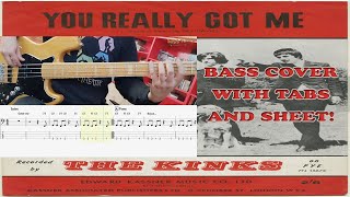 The Kinks  You Really Got Me BASS COVER In Standard Tuning with TABS and SHEET EASY VERSION [upl. by Latsryk]